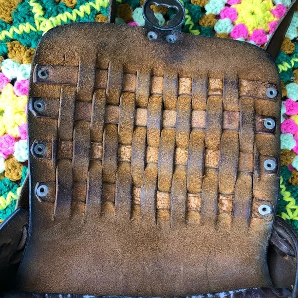 RARE vintage stamped Mexico  basket weave tooled leather shoulder hobo rare gem! - Picture 16 of 16